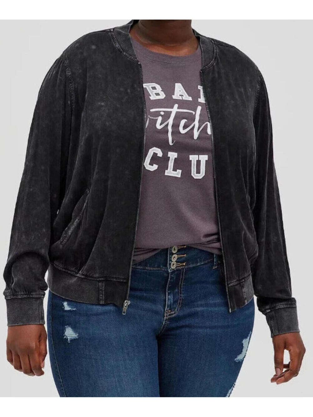 Torrid Lightweight Acid Wash Bomber Jacket Size 2 Grey XXL